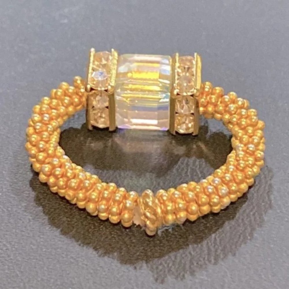 Stretch ring Swarovski crystal Square Clear AB Gold vermeil - Picture 2 of 4